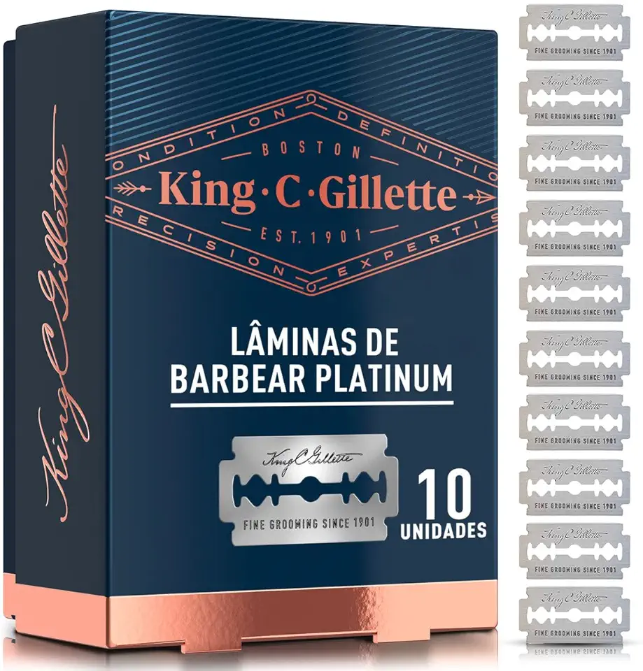 KING C. GILLETTE, Lâminas de barbear duplo fio, 10 Cargas para Aparelho de Barbear Clássico com Lâminas revestidas de Platina para mais Duração