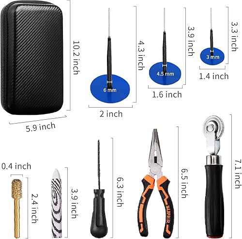 Miniatura 4 de Kit de tapones de reparación de neumáticos, con 3 tamaños de tapones de hongos, rodillo de parche de neumáticos, rueda de pulido, alicates de punta