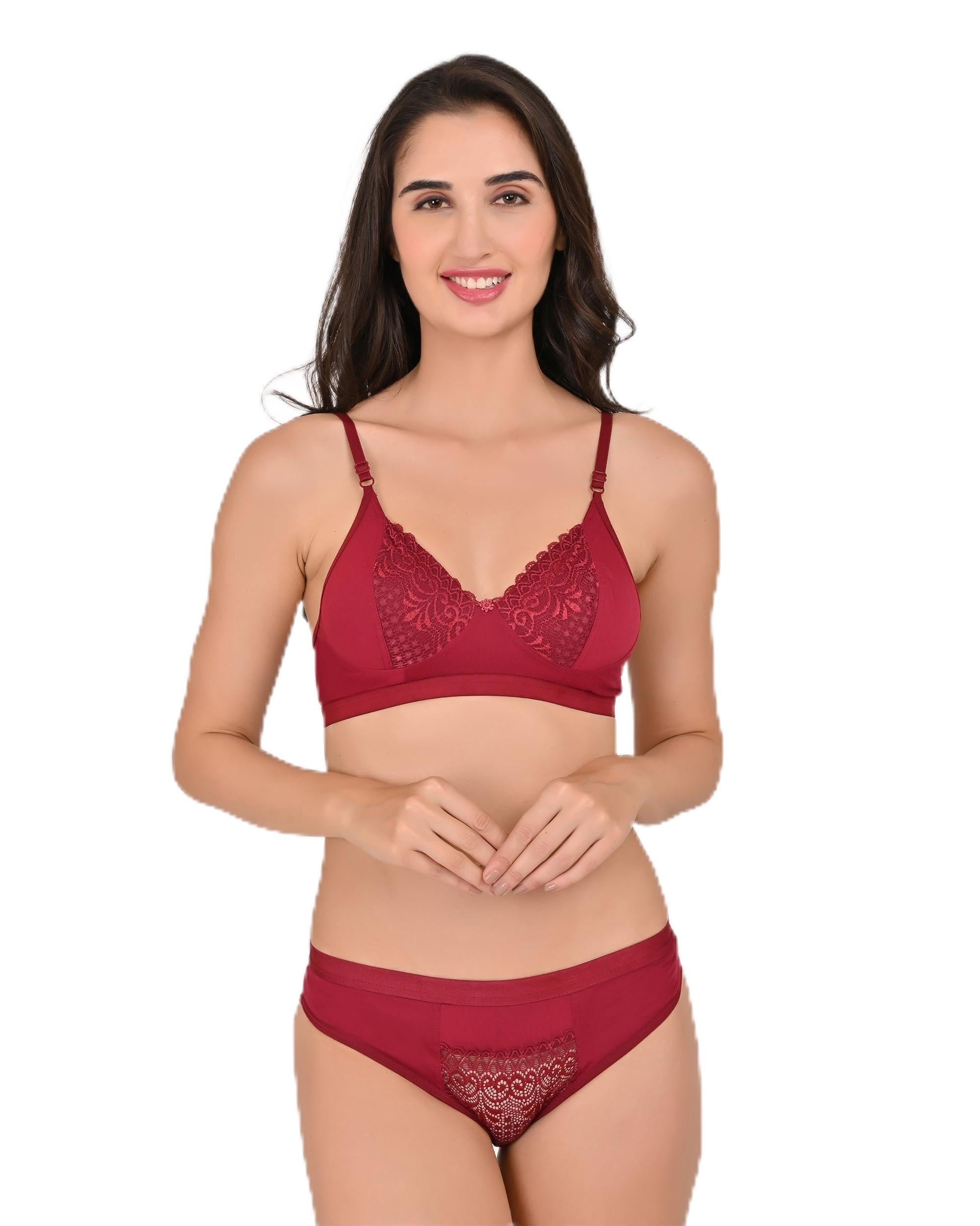 Women’s Lace Bra & Panty Set | Soft Non-Wired Non Padded Everyday Lingerie | Breathable, Lightweight & Comfortable Innerwear Set-picture-26