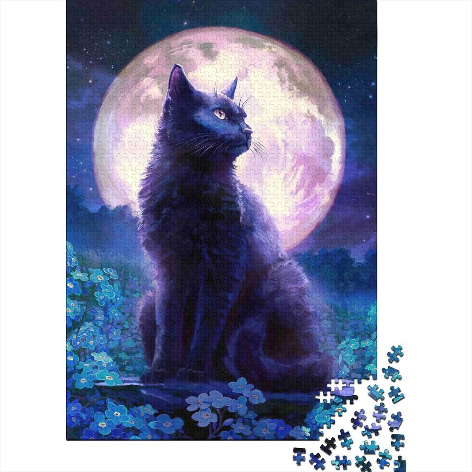 3D Printed Moonlit Cat Fitted Sheet Microfiber Soft Anti-Slip Star Night Mattress Cover for Bedroom Guest Room Decor 90x200x25cm