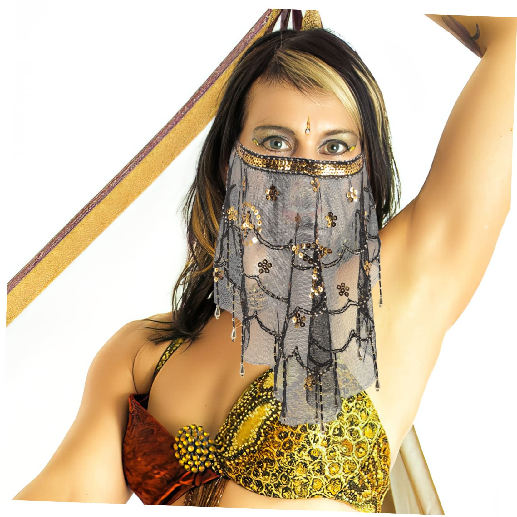 Yardenfun Veil Party Mask Costume for Masquerade Lace Veil Macrame Decor Costumes for Adults Belly Dancing Outfit Face Veil Party Favor Polyester Delicate Party Supplies
