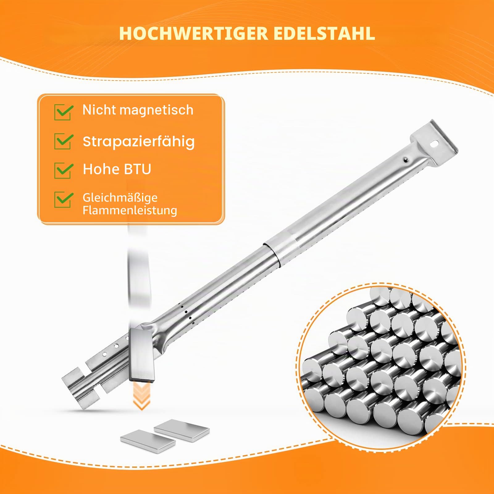 GFTIME 31 bis 42cm Universal Brenner einstellbar Ersatzteile für Tepro, Barbecook, Campingaz, Charbroil, Blooma,Verstellbarer Edelstahl Gasgrill Brenner ersatzteile zubehör, 3 Stück