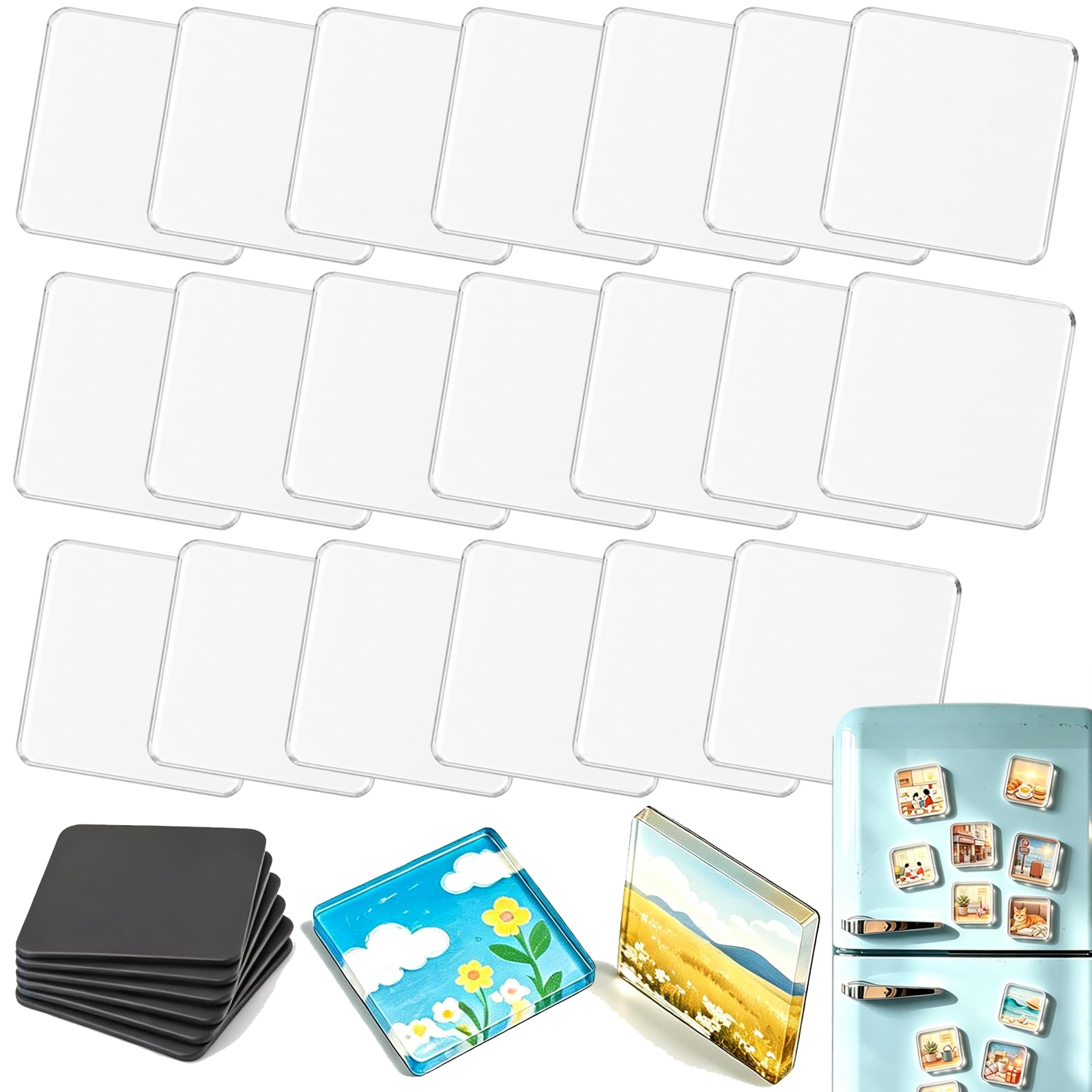 20Pcs Acrylic DIY Fridge Magnet Kit, Magnetic Refrigerator Picture Frames โ image 1