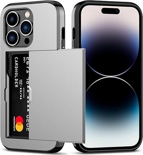 Nvollnoe Funda para iPhone 14 Pro con tarjetero resistente de protección de doble capa a prueba de golpes, ranura para tarjetas oculta, funda disponible en Yaxa Peru