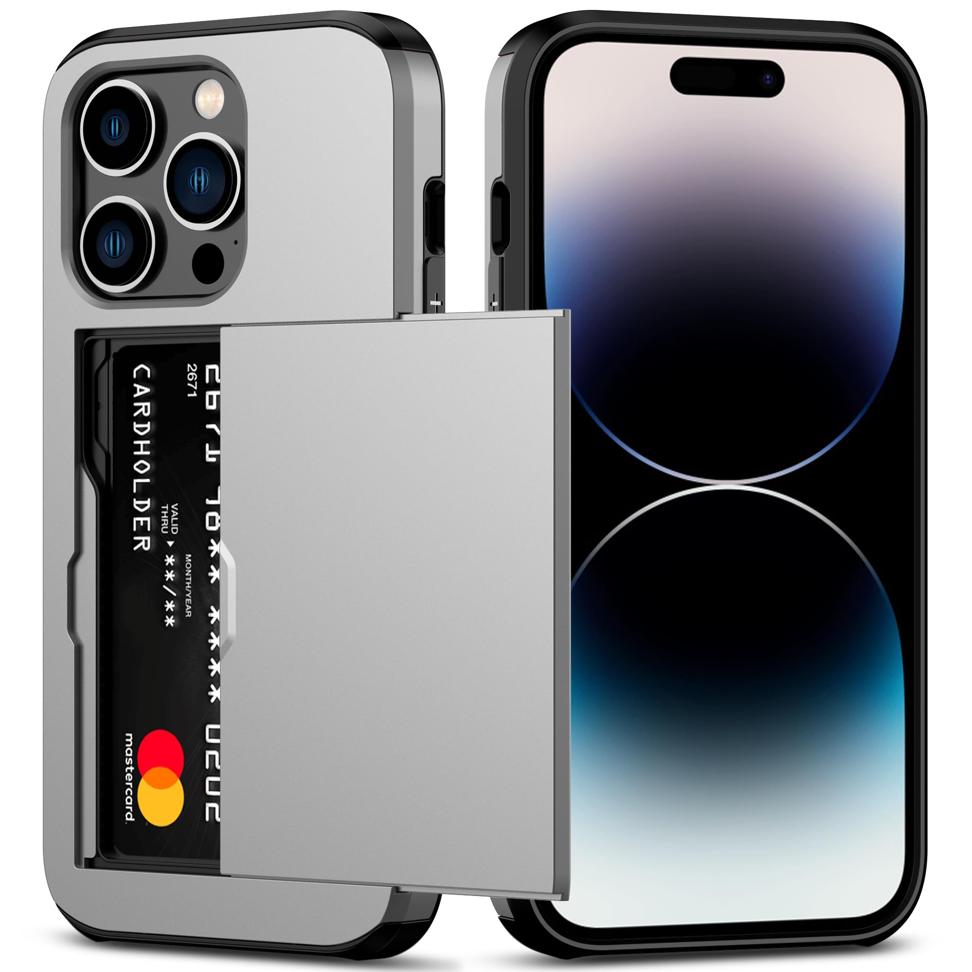 Nvollnoe for iPhone 14 Pro Case with Card Holder Heavy Duty Protective Dual Layer Shockproof Hidden Card Slot Slim Wallet Case for iPhone 14 Pro for