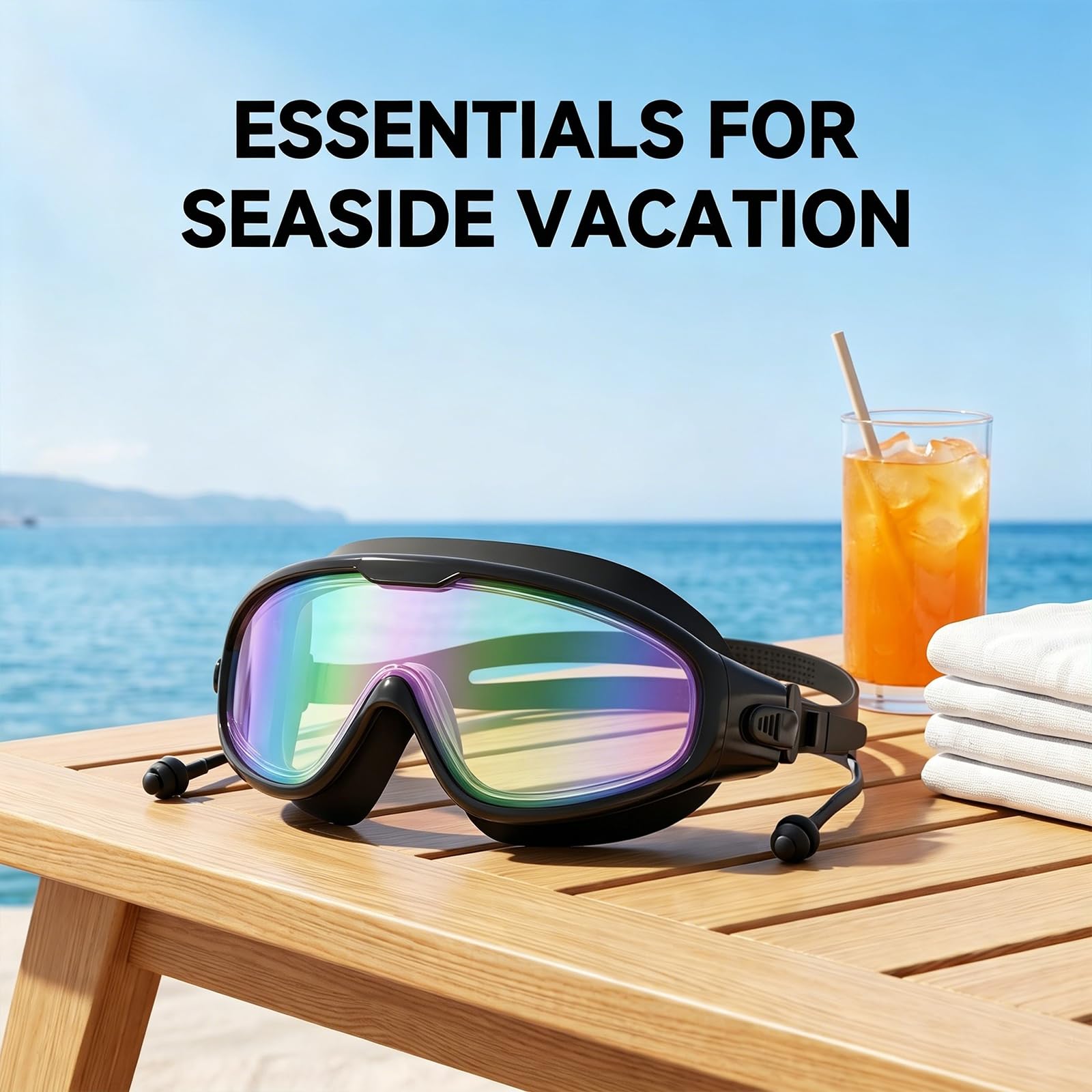 Schwimmbrille für Erwachsene, auslaufsicher, Anti-Beschlag-Schwimmbrille, Weitsicht, Schwimmbrille mit Ohrstöpseln und Nasenklammer