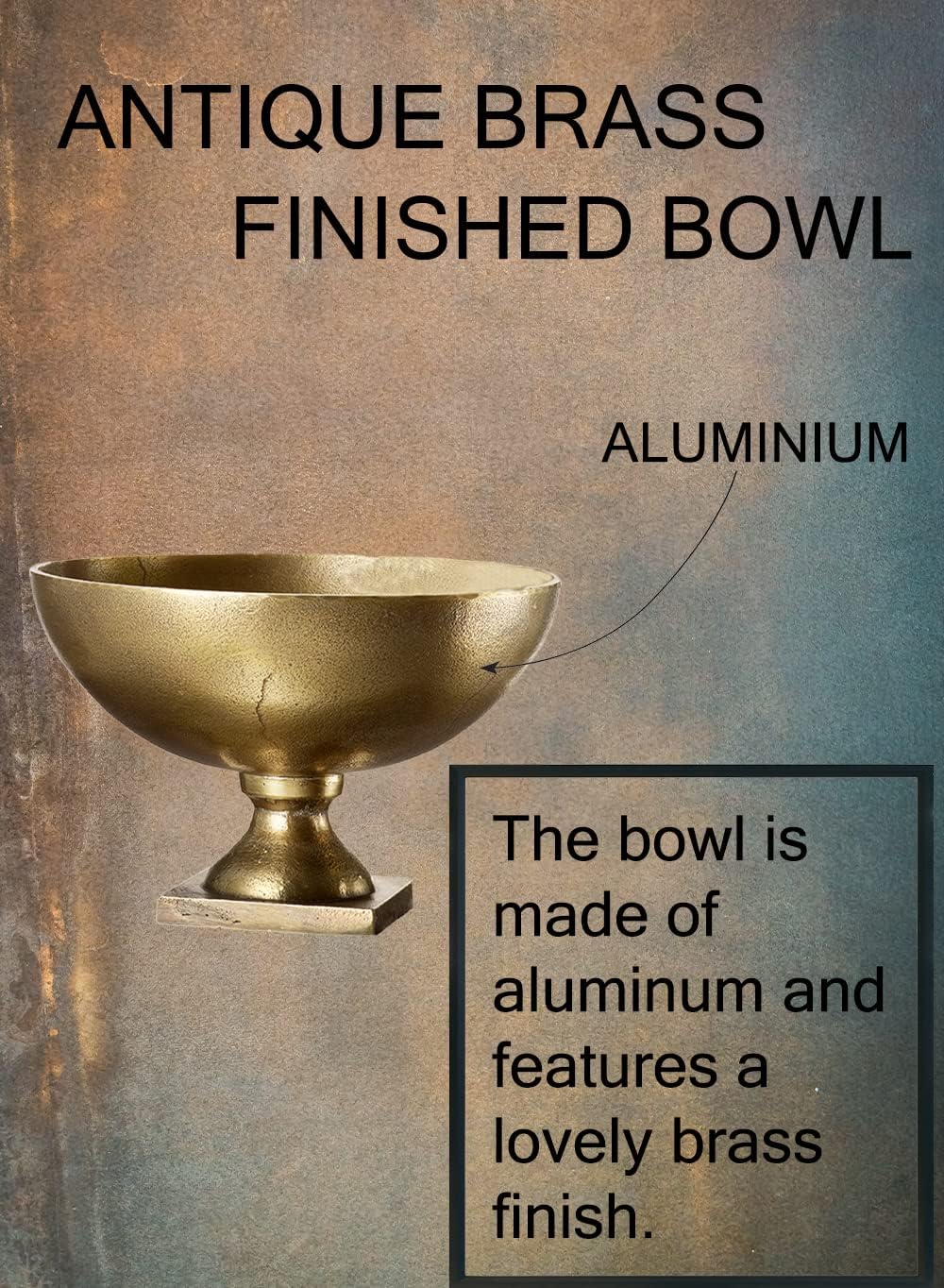 Serene Spaces Living Large Antique Brass Pedestal Bowl - Vintage Wedding Centerpiece and Flower Vase for Dining Table, Entryway Decor, 10" Diameter & 6.75" Tall