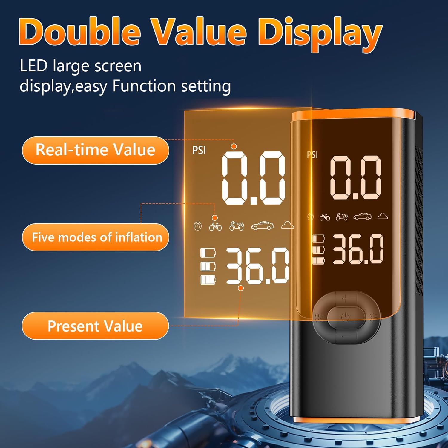 Tire Inflator Portable Air Compressor 25000mAh & 3X Faster Cordless Tire Pump for Car,Air Pump 180PSI for Car Motorcycle Bicycle and More with Pressure Gauge