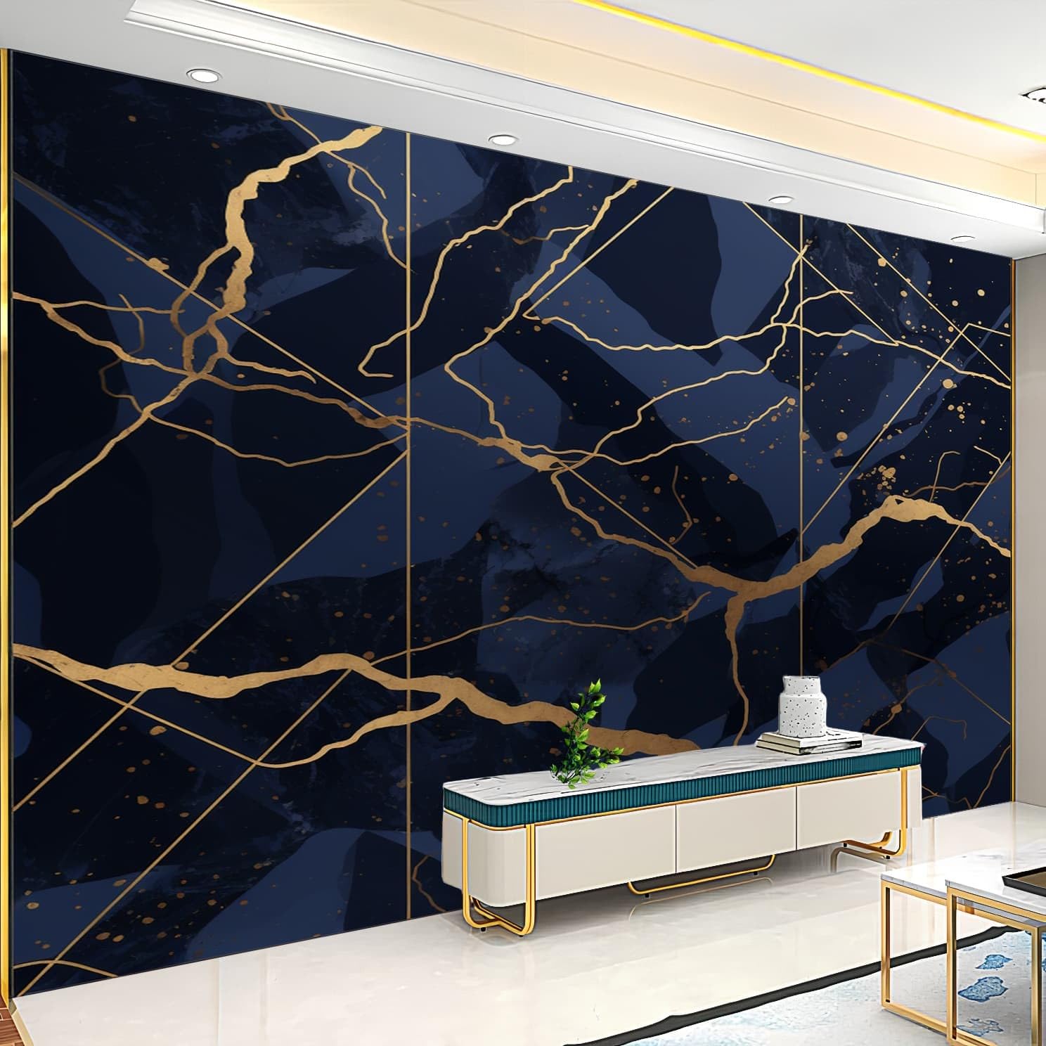 Ciemnoniebieska tapeta z włókniny salon sypialnia 350 x 256 cm