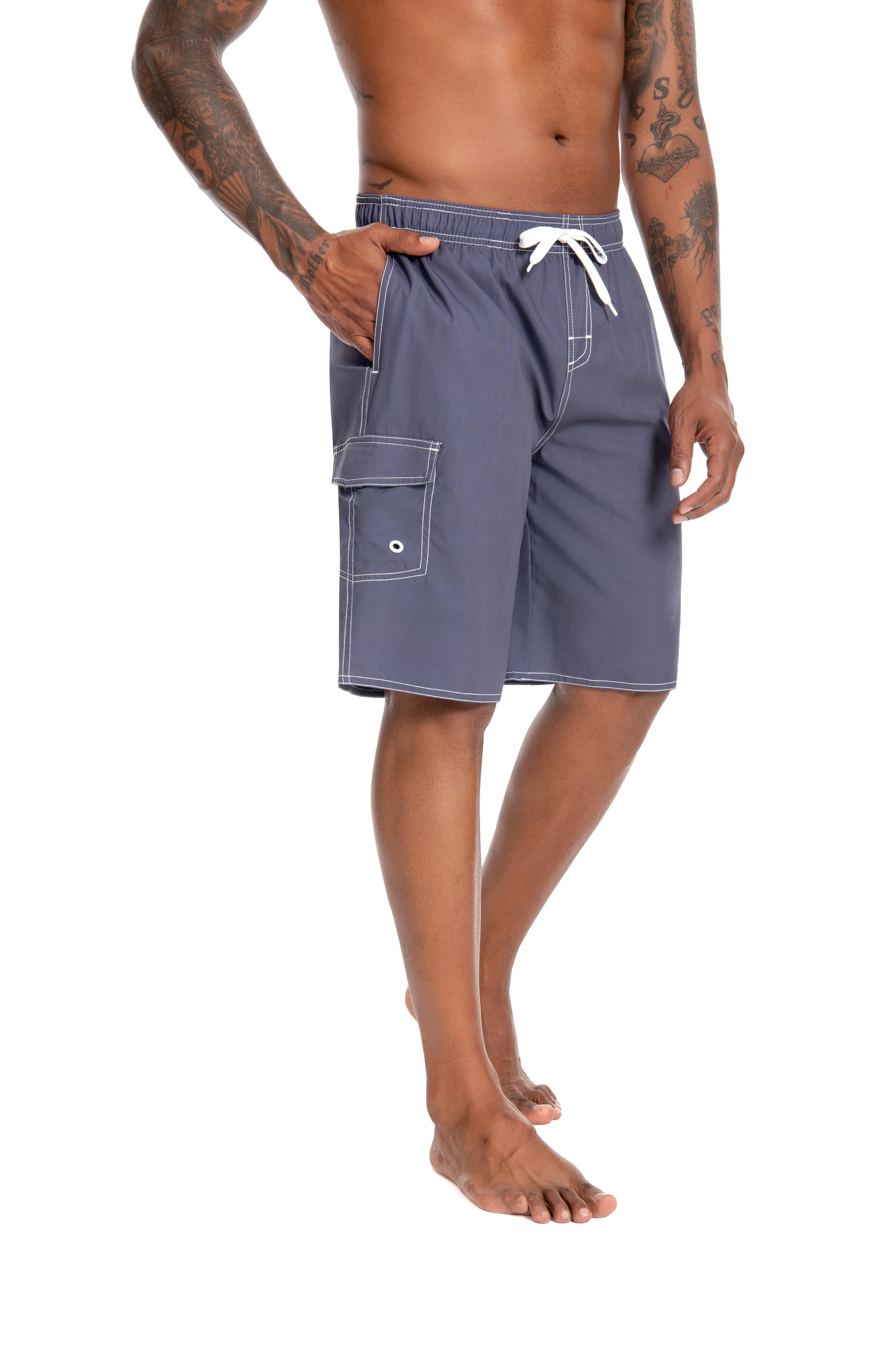 Nutria Pantalón Playa Hombre - Rodilla con Malla, Secado Rápido, UV, Cintura Elástica+Ajustable, 2 Bolsillos + Velcro - para Nadar, Deporte y Paseo