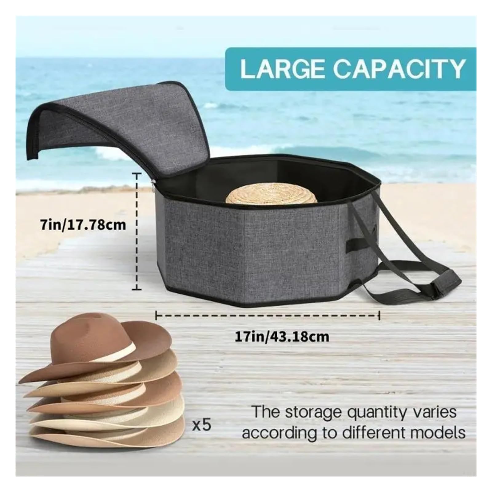 Caja de almacenamiento de gorras apilable de gran capacidad, solución impermeable for guardar sombreros, caja contenedora plegable for sombreros con asa de transporte