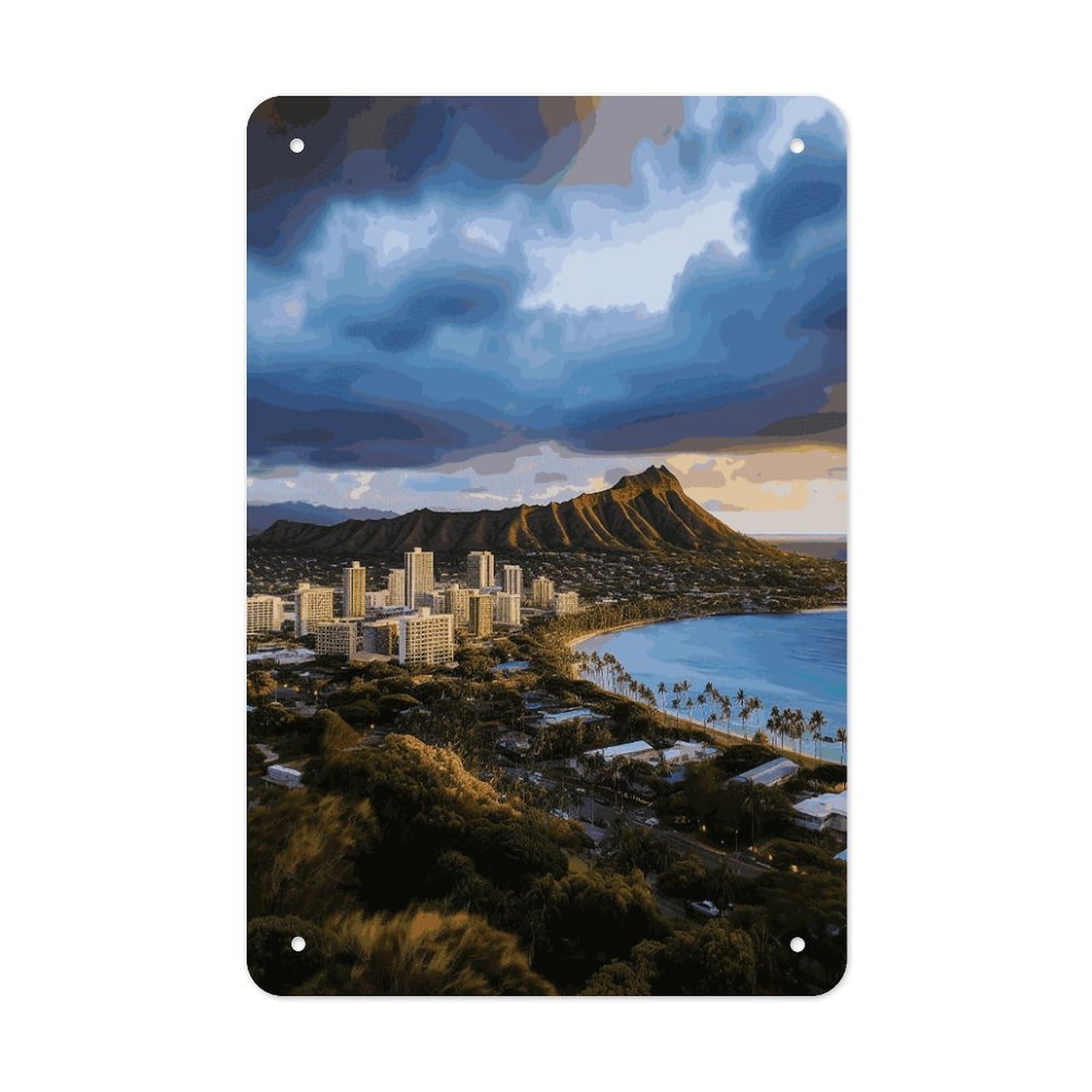 Diamond Head Hawaii Metal Tin Sign Wall Decor Hanging Plaque