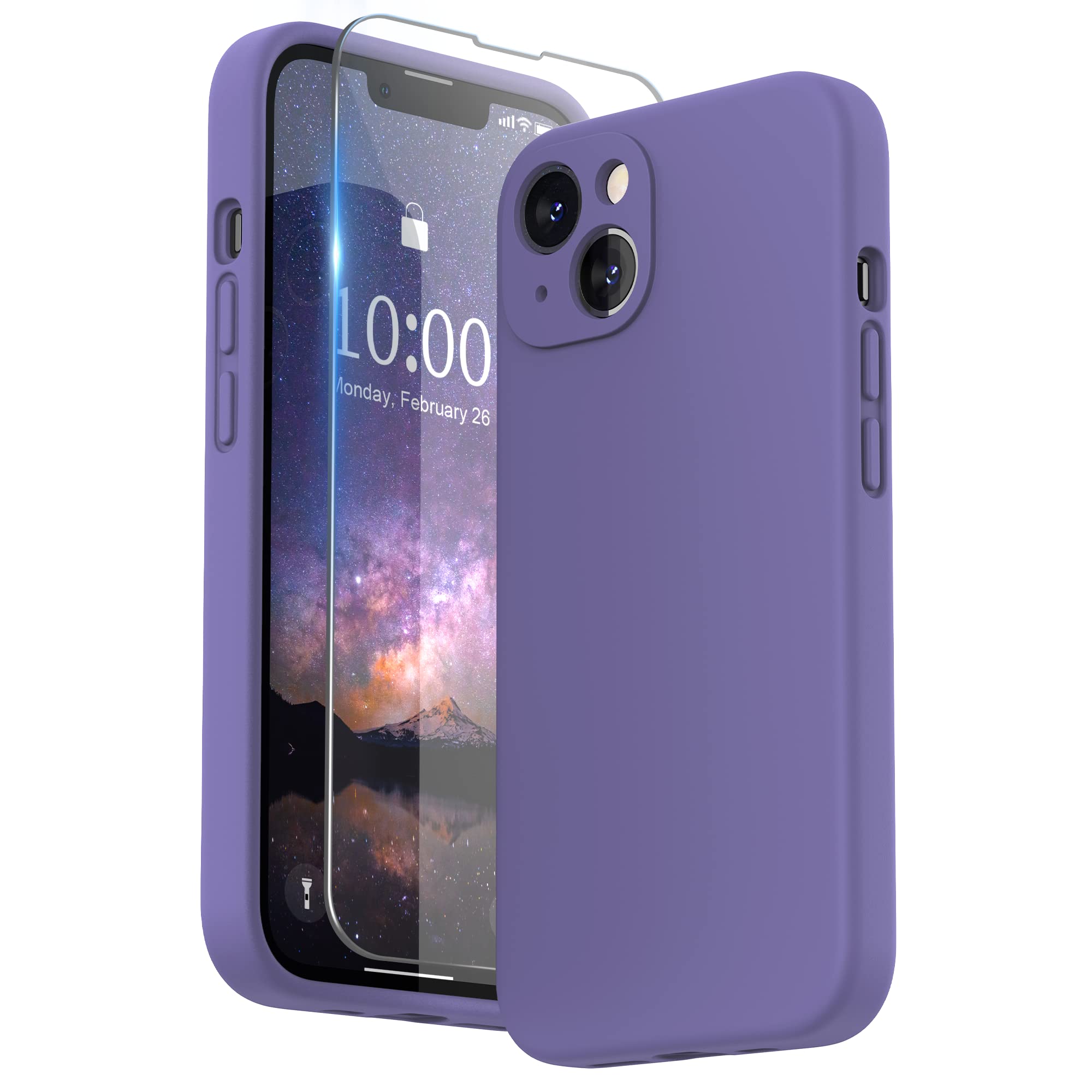 SURPHY Cover per iPhone 13 con Vetro Temperato (6,1"), Custodia per iphone 13 Silicone con Protezione Fotocamera, case protezione Completa,Antiurto, Morbida Microfibra Antigraffio(viola scuro)