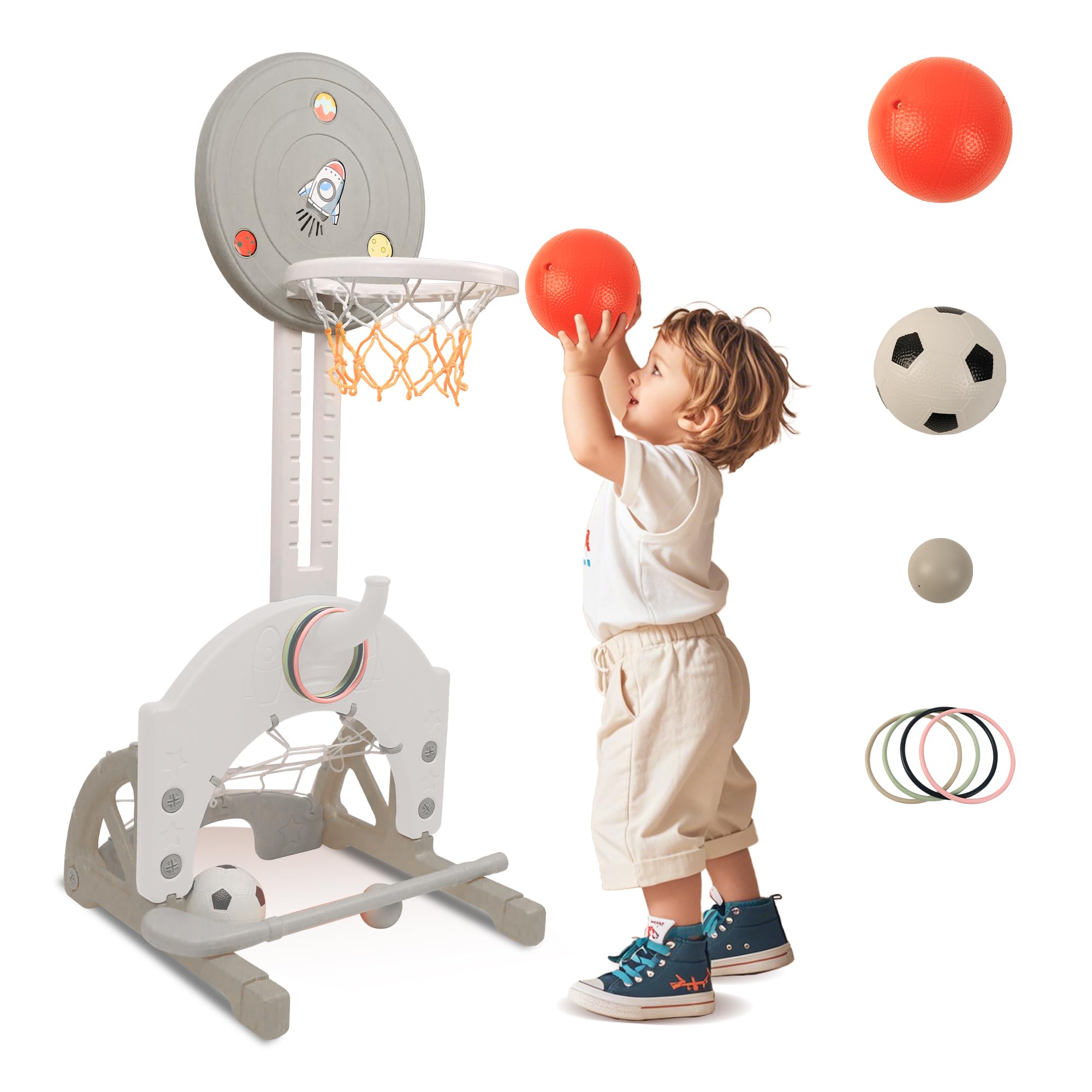 8-in-1 Klettergerüst Mit Rutsche & Schaukel | Indoor/Outdoor | Mit Whiteboard & Basketballkorb