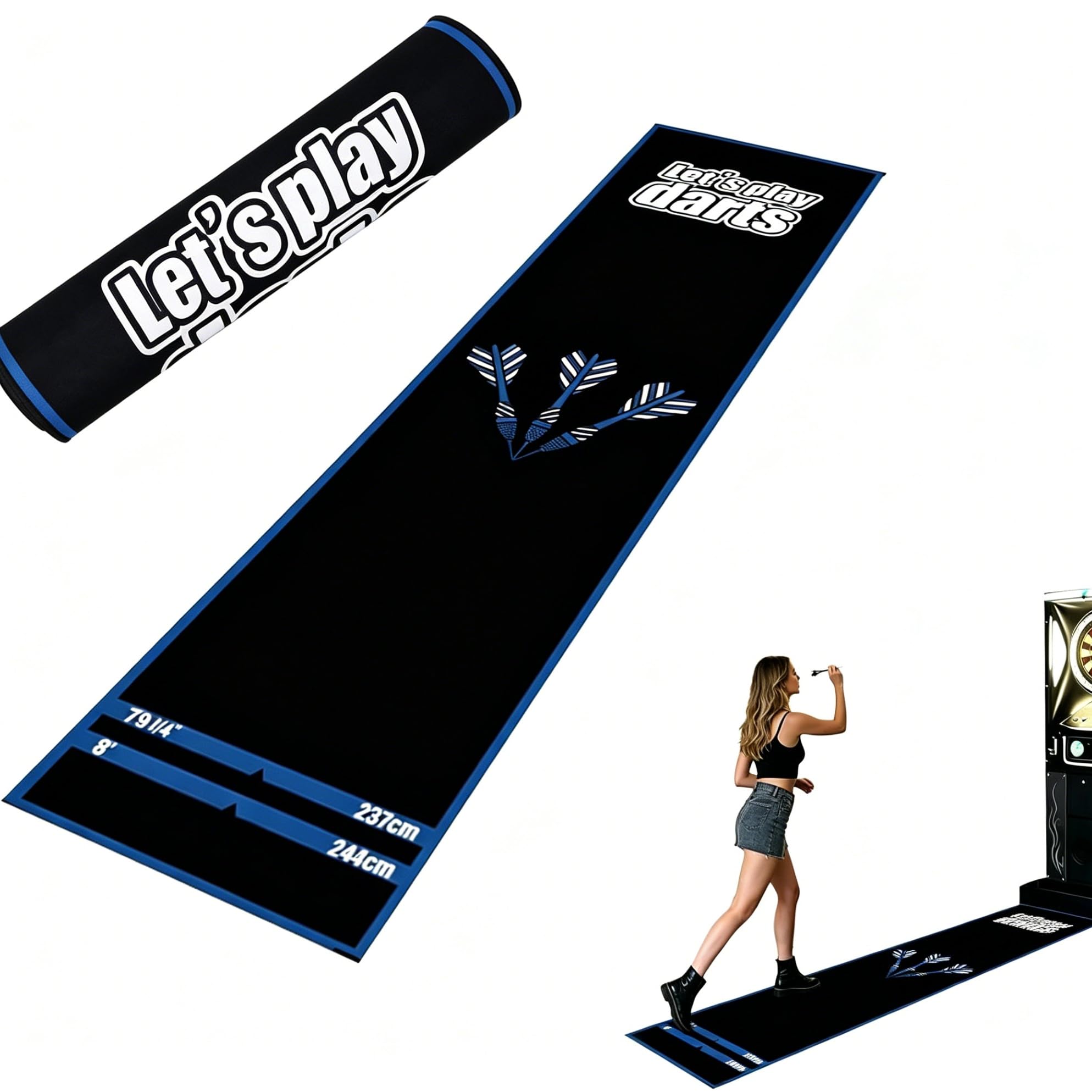 Darts Oche Mat with Throw Line Markings, Non Slip Carpet Mats for Floor and Dart Tips Protection, Darts Accessories 60 * 260CM