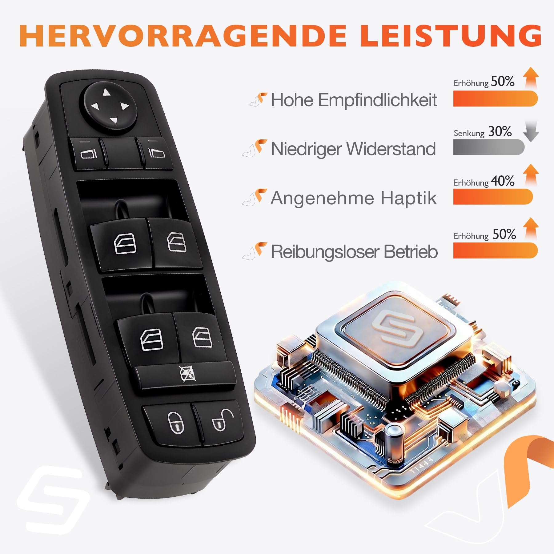 Fensterheber Schalter Vorne Links, Fensterheberschalter Schaltelement Fahrerseite Kompatibel mit 2004-2012 Mercedes Benz A-Klasse W169 B-Klasse W245 - Ersetzen#OE A1698206610