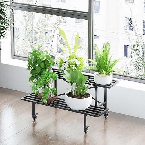 Miniatura 8 de Zhongma Soporte para plantas de 3 niveles resistente para el hogar, jardín, amantes de las plantas, estante de almacenamiento de metalsoporte de