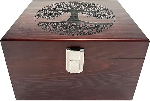 Blake & Lake Tree of Life - Caja decorativa de madera grande, caja de recuerdos de madera con tapa con bisagras y pestillo de metal, cajas de