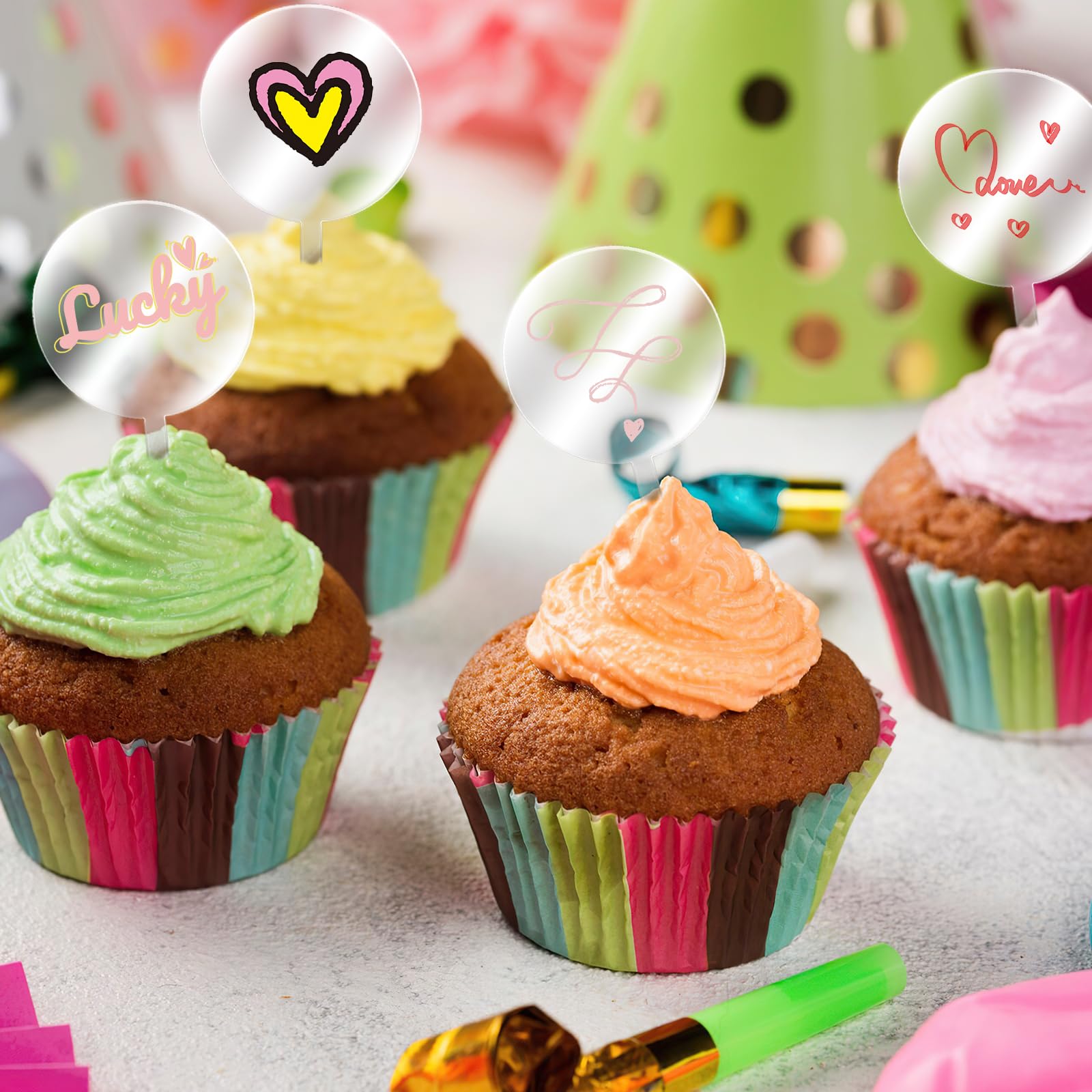 10 decorazioni rotonde in acrilico per torte di compleanno