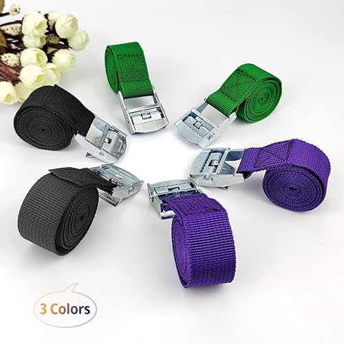 Miniatura 5 de Correa de amarre reutilizable de 2 pies x 1 pulgada, hebilla de leva ajustable, correas de amarre para bicicleta, kayak, equipaje, rieles de techo,