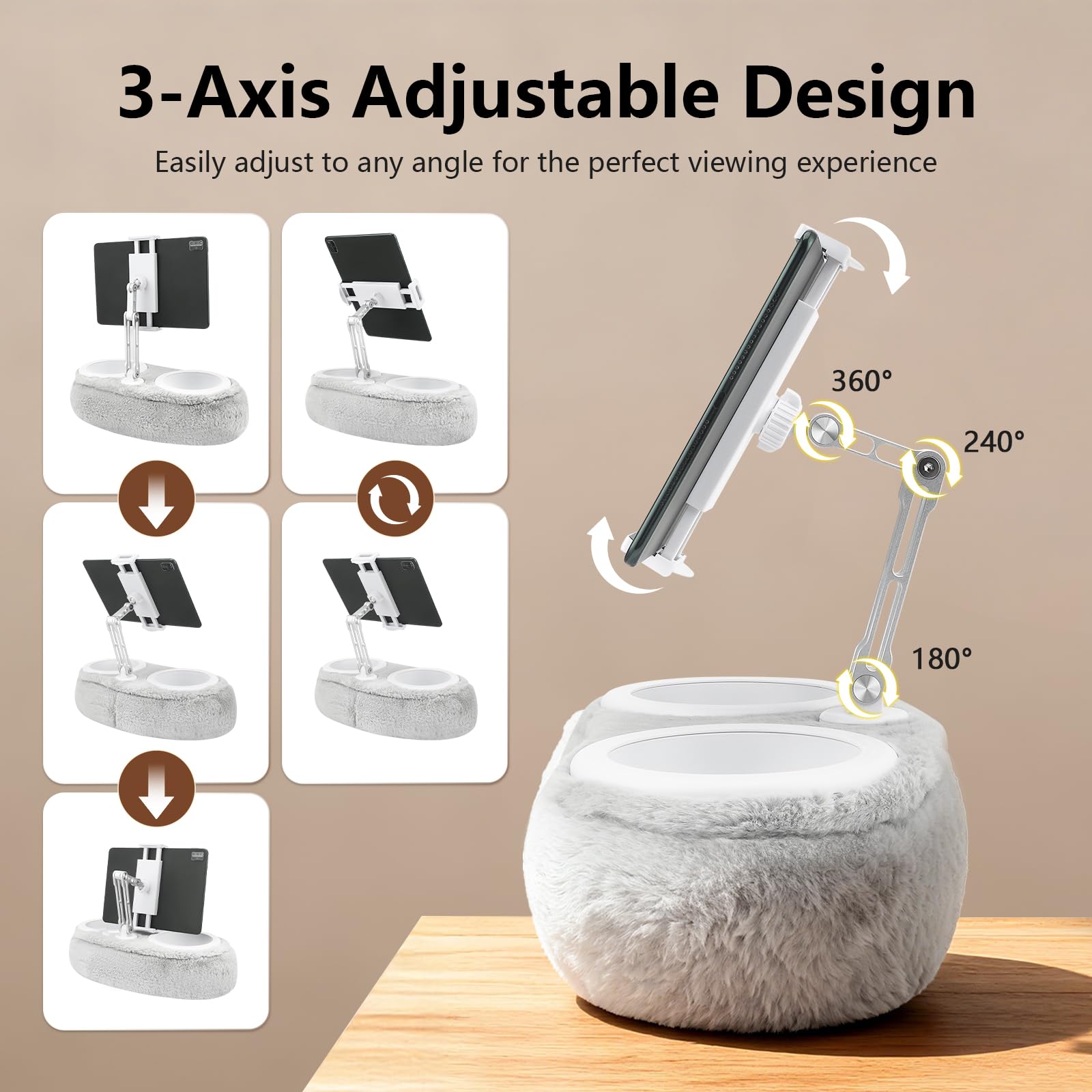 Supporto per tablet per tablet da 4 a 11 pollici, con 2 contenitori per snack, regolabile, pieghevole, accessorio per bambini, ideale per leggere a letto e guardare video