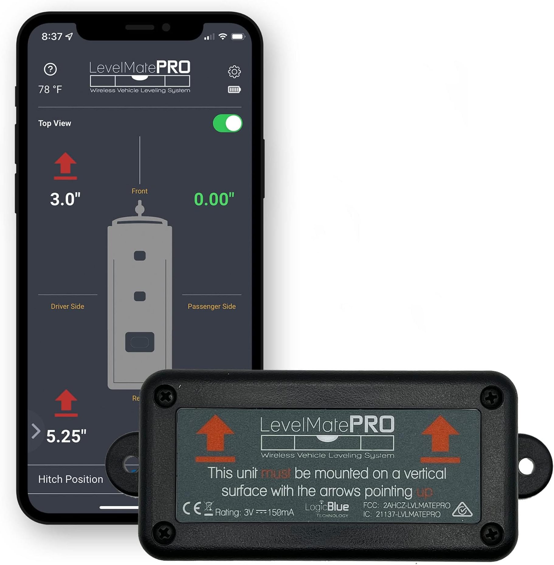 LevelMatePRO Wireless RV Leveling System, Bluetooth Leveler for Campers, Must-Have Accessory for Travel Trailers, Effortless Setup for Phones with App