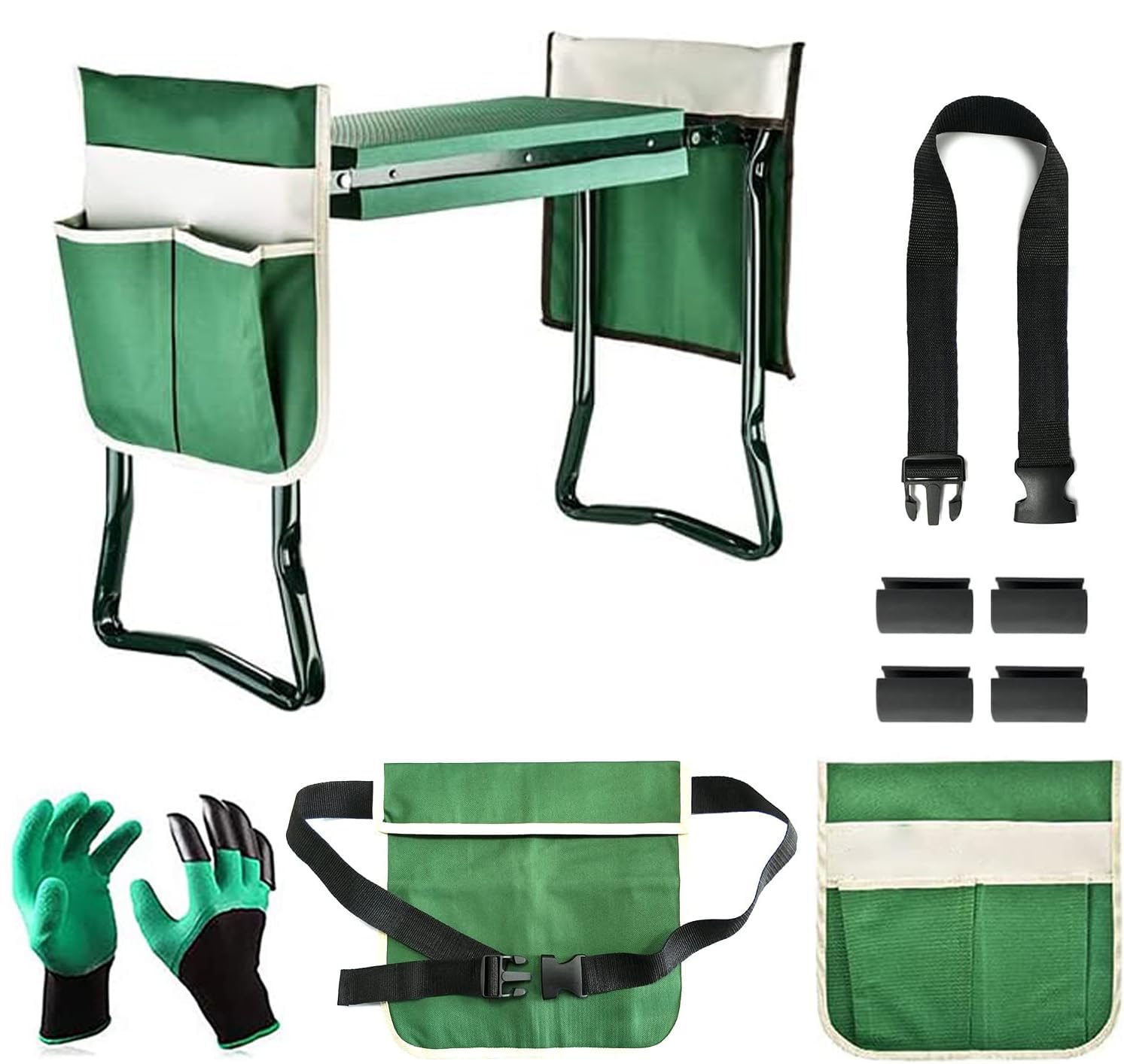 BDL Garden Kneeler and Seat, Upgraded Folding Bench Stool Portable Kneeler, Sturdy Gardening Tools with 2 Free Tool Pouch, Detachable Belt, A Pair of