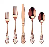 Runfly Gorgeous Retro Royal Rose Gold/Copper Stainless Steel 20 Pieces Flatware Set, Silverware Set, Anti-rust Stainless Steel Gold Cutlery Set Utensils Including Fork Spoon and Knife