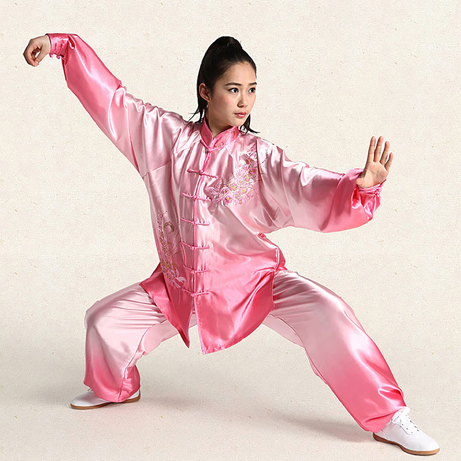Damskie chińskie tradycyjne mundury do Tai Chi i Wing Chun Wing Chun Kung Fu Taekwondo odzież treningowa mundury do Tai Chi i Wing Chun, różowy, XXL