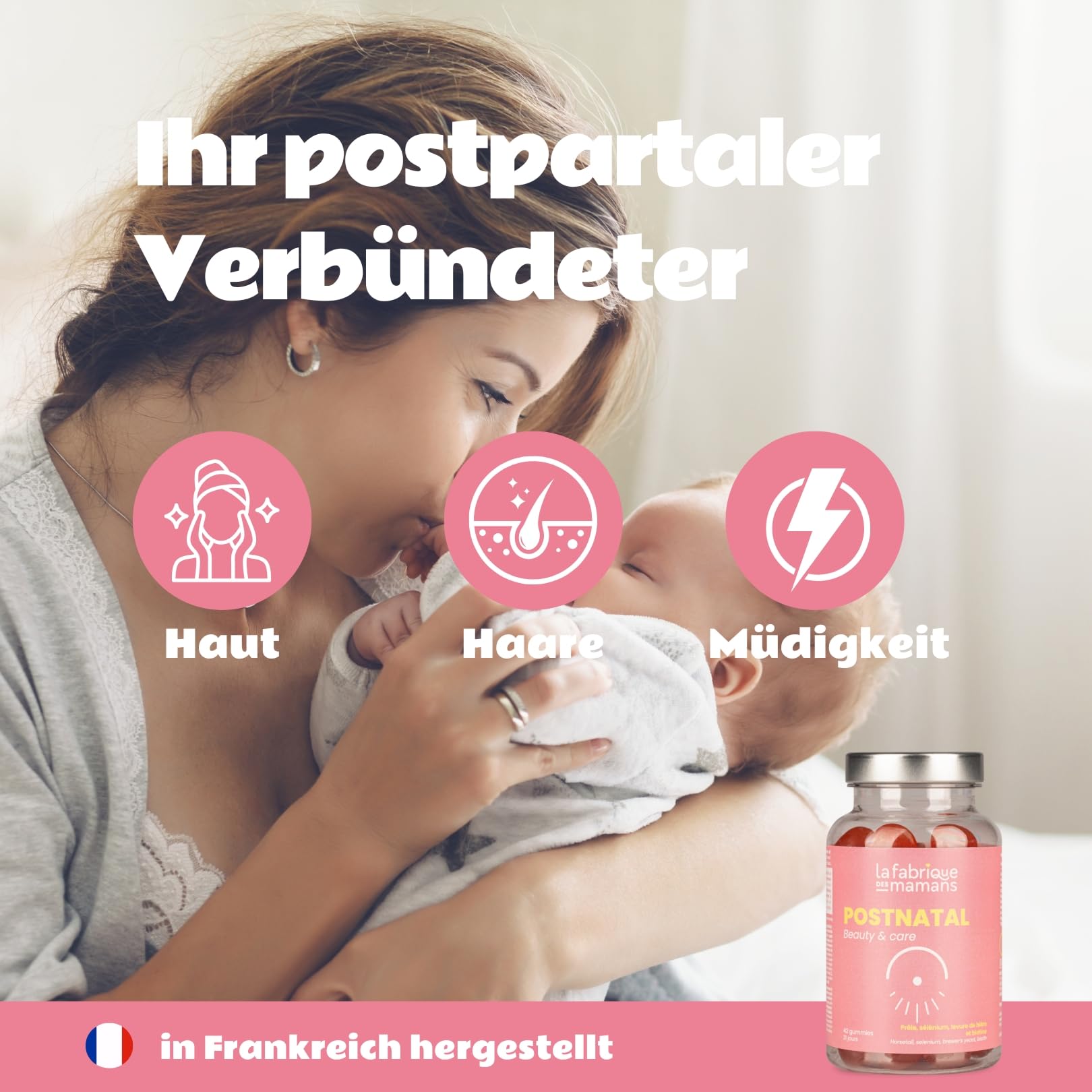 Wochenbett, Postnatal, Nahrungsergänzungsmittel nach der Geburt, Wachstum und Stärkung der Haare | Regeneration der Haut | 60 Gummies