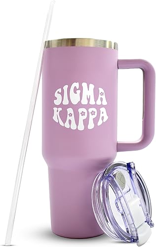 Sorority Shop Sigma Kappa - Vaso de 40 onzas con asa, vasos para mejor amiga para mujer, bonito vaso grabado de hermandad, vasos aislados para