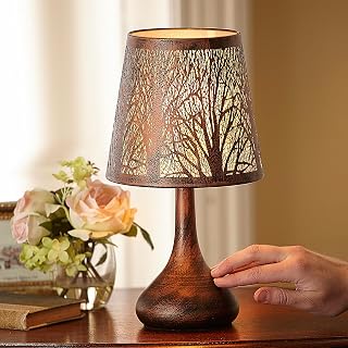 Tree Design Touch Operated Lamp - Mains Powered Modern Bronze Effect Indoor Home Decorative Light with 4 Stage Dimmer Function for Bedroom, Hallway, Living or Dining Room - H28 x 17cm Diameter