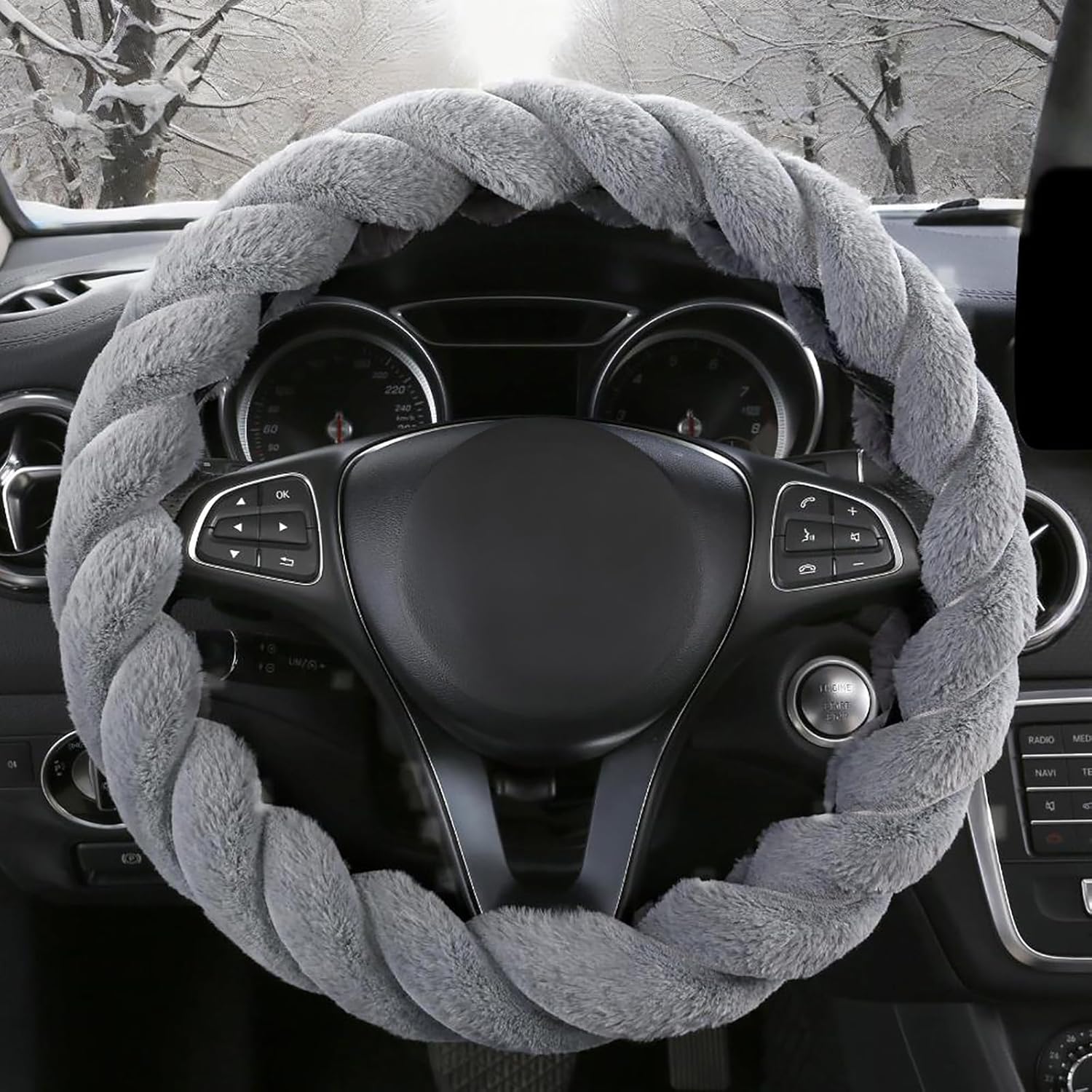 Twisted Fur Soft Steering Wheel Cover for Subaru Outback 2015-2019, Fuzzy Fluffy Car Steering Cover for Women Soft Warm Soft Faux Fur Touch,Grey