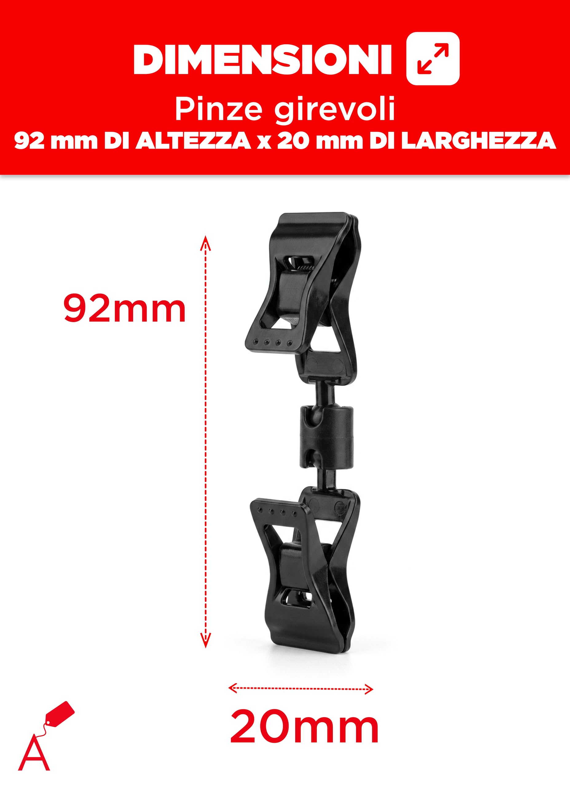 25 Pinzette Portapranzo Girevoli Doppie, Etichette Con Altezza Totale 92 mm, Prezzi Trasparenti o Neri, Poster Offerte e Prezzi, Cartello di Vendita o Supporto Foto (Nero)