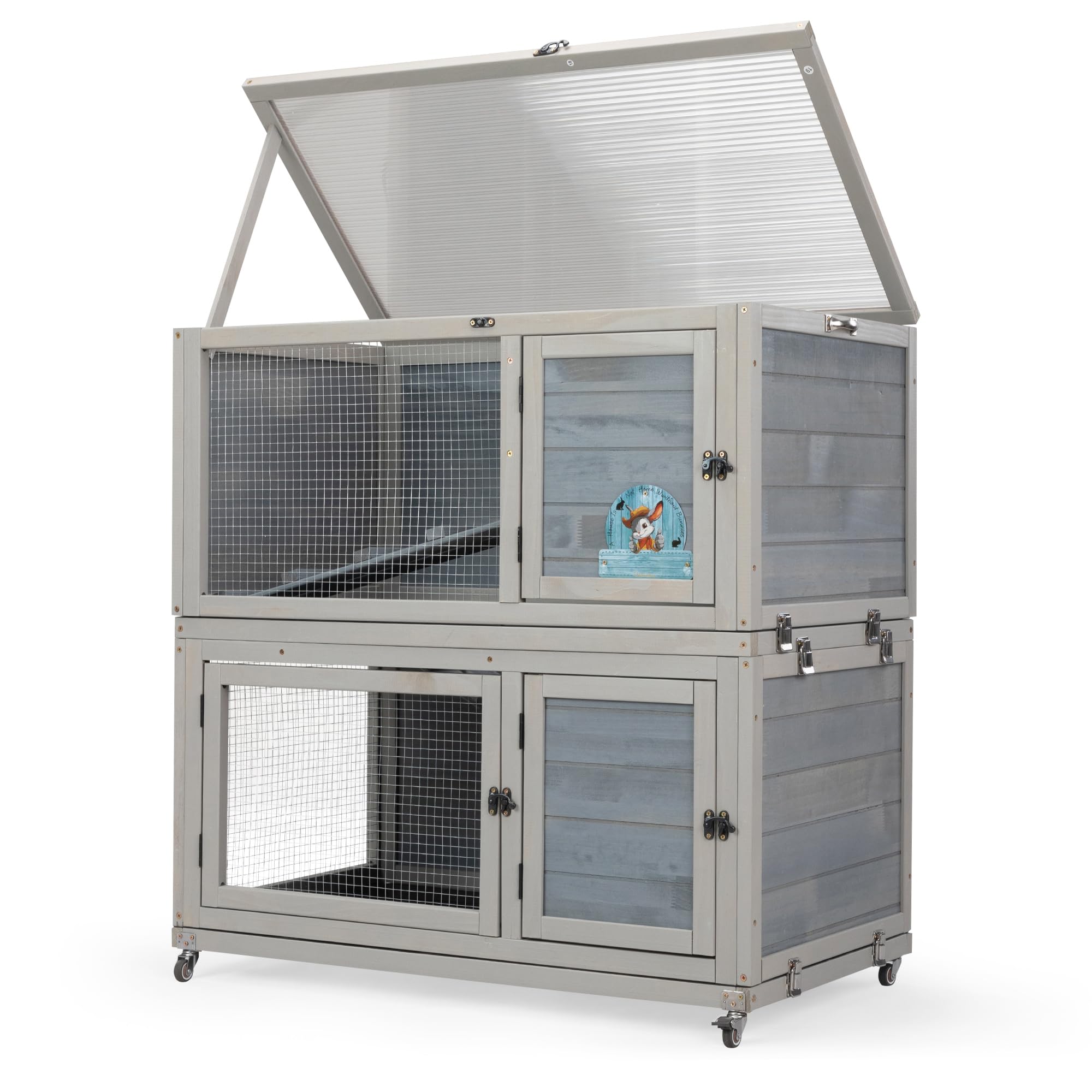 COZIWOW 2 Story Wooden Rabbit Hutch Indoor/Outdoor, Weatherproof
