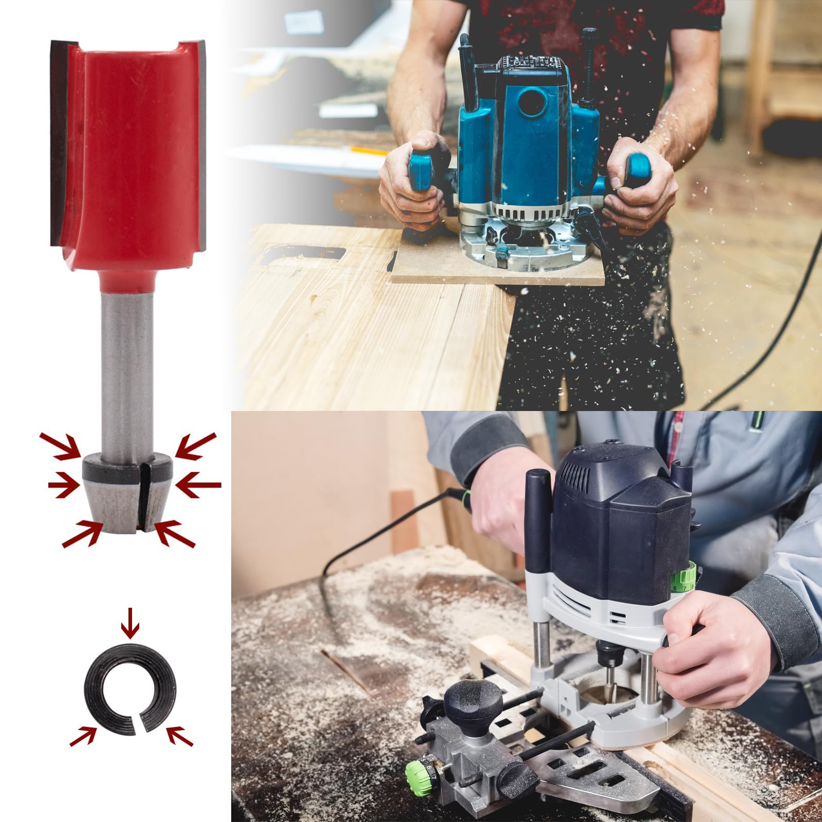Set di 8 pinze di serraggio per fresa in acciaio, 6 adattatori (6 mm, 6,35 mm, 8 mm) con 2 dadi di precisione per macchina per incisione, lavorazione del legno