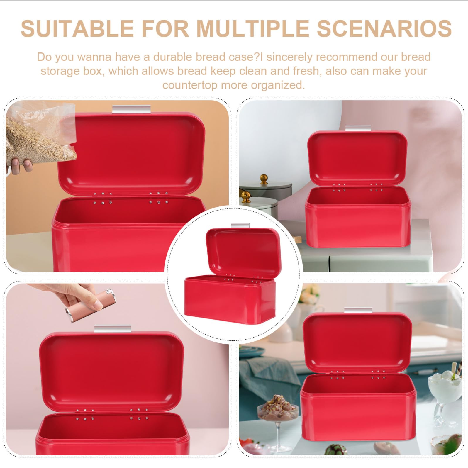 DOITOOL Scatola Porta Pane Contenitore Creativo in Ferro Rosso Chiusura Ermetica Resistente per Cucina della Cucina