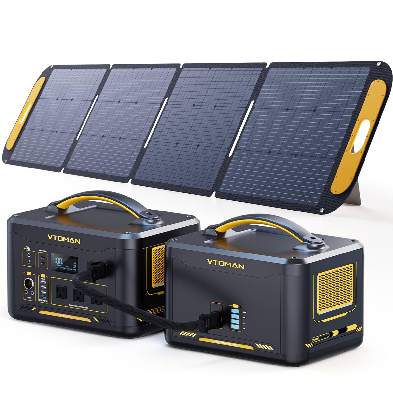 VTOMAN 2376Wh Portable Power Station with Extra Battery & 200W Solar Panel - 1500W Up to 3000W Solar Power Generator for Home Backup, Off-grid, Road Trip, RV, Camping, Fishing, Vehicle Emergency