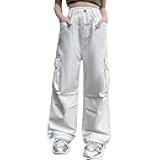 Girls Cargo Pants Elastic Waist Casual Streetwear Pants with Pockets, 4-14 Years