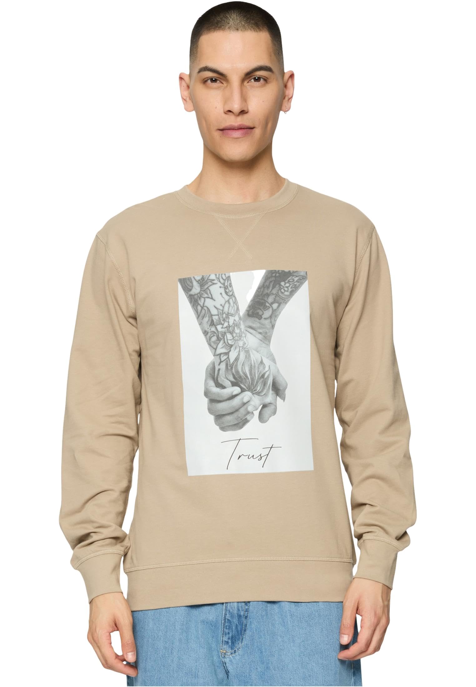 Mister Tee Men's Trust 2.0 Crewneck Sweatshirt, Darksand,