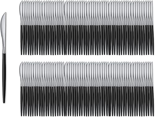 Miniatura 6 de Trendables Paquete de 120 cuchillos de plástico resistentes de dos tonos, impresionantes cucharas de plástico desechables de doble color negro y