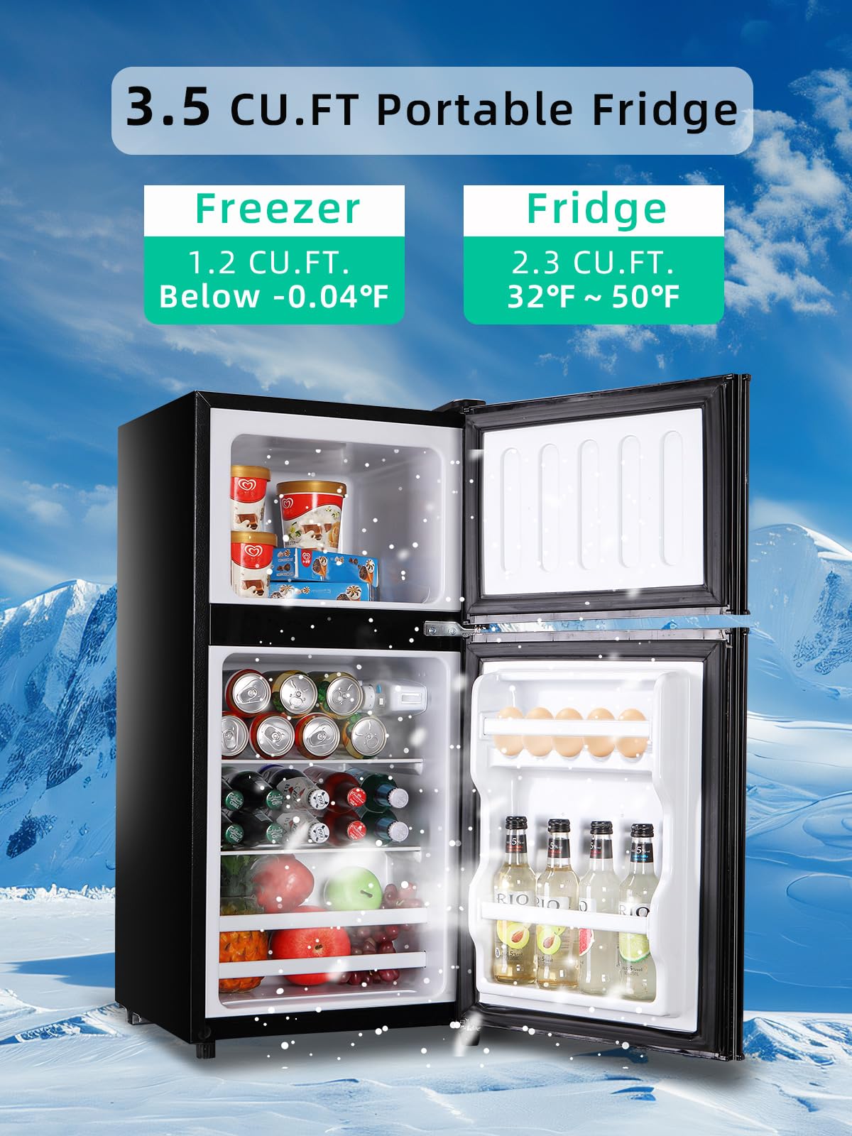 KRIB BLING Refrigerators with Freezer on Top, Fridge 7- Level Adjustable Thermostat, Refrigerator for Apartment, Office, Camping, Black on Fridge.com