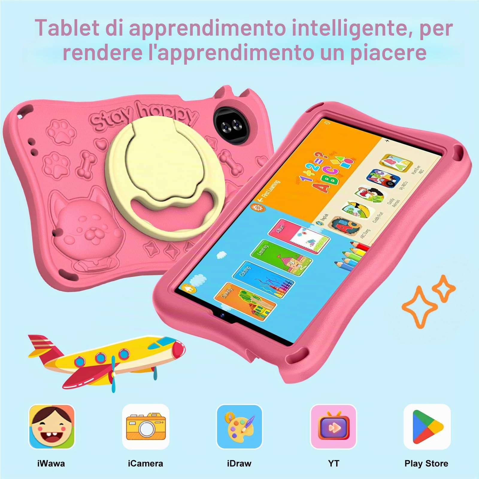 Tablet 9 Pollici Android 15 con Gemini AI, 32GB ROM + Espandibile 2TB, Octa-Core, Widevine L1, WiFi 5G,1340 x 800, BT5.0, Fotocamere 8MP/5MP, 5000mAh, Tablet con controllo parentale – Rosa