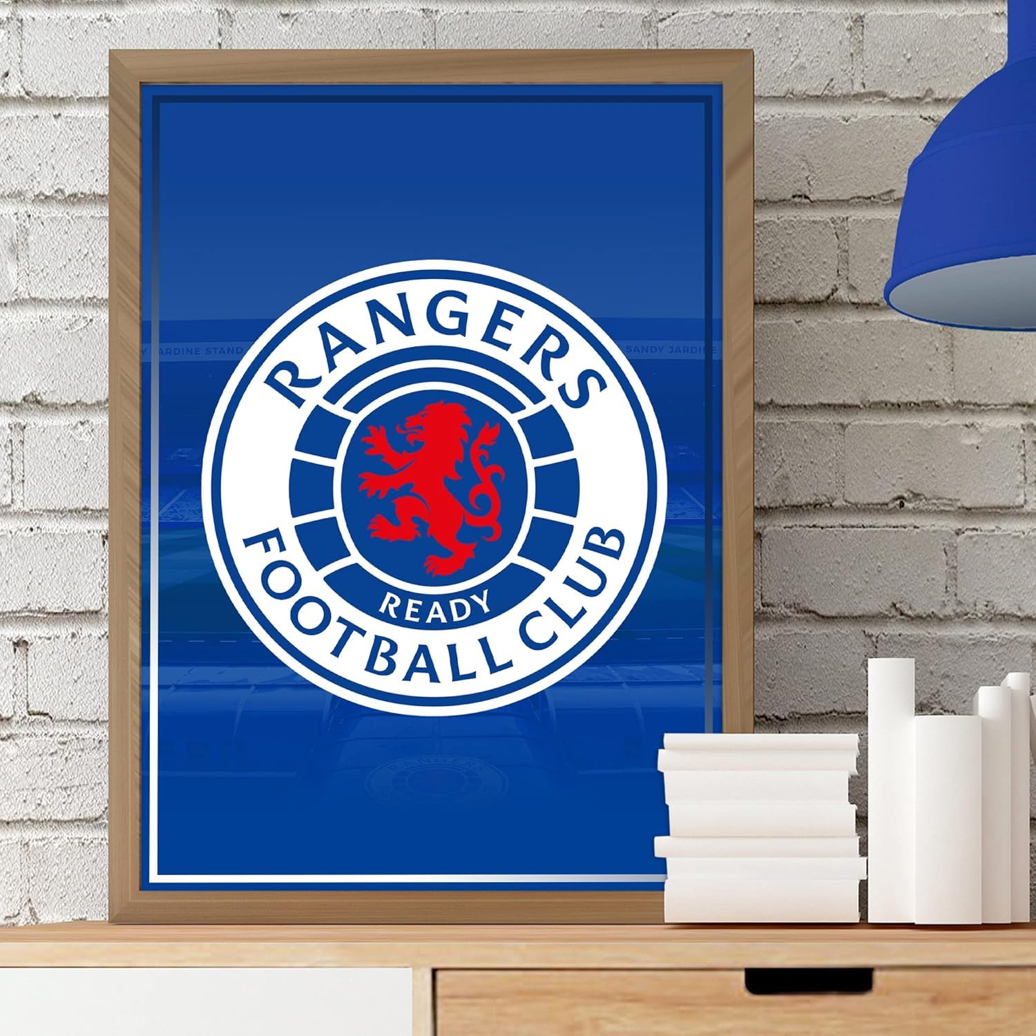 Themed Rangers Wall Art - Crest Blue Print Poster Football Decor (A4-21cm x 29.7cm)