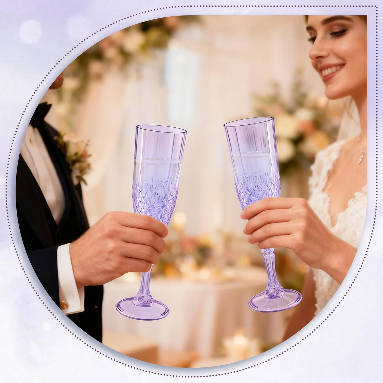 Plastic Champagne Flutes, Champagne Glasses Bulk, Reusable Unbreakable Acrylic Wine Glasses Goblets for Valentine’s Day Weddings Bachelor Parties Toasting (48, Purple) - Image 7