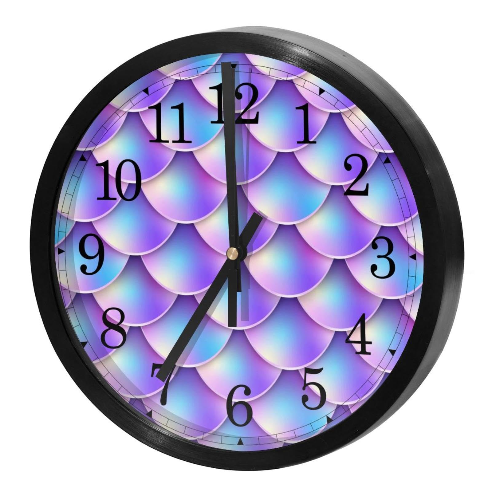 Horloge murale silencieuse à quartz au design sirène artistique avec grand cadran rond pastel
