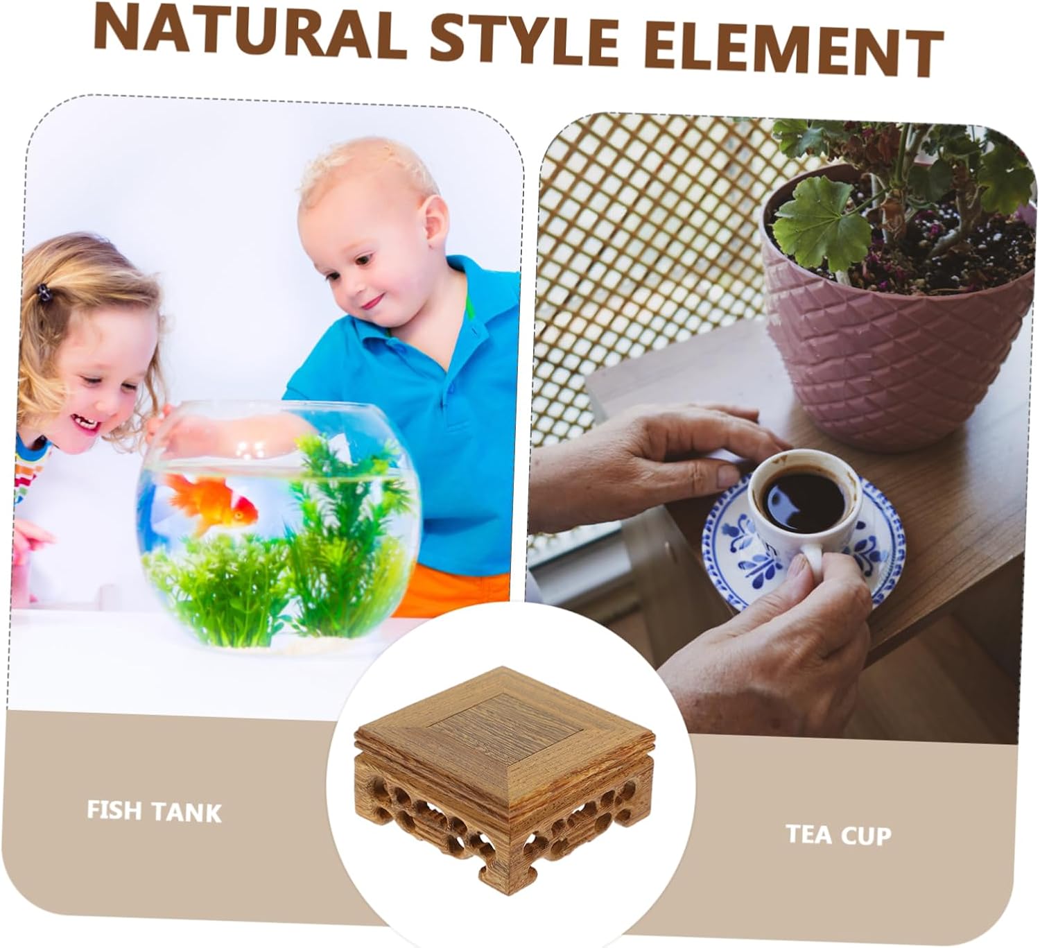 NOLITOY 5pcs Square Display Stand for Flower Pots and Statues Rustic Teapot Base Craft Riser for Home and Garden Decor Natural Wood Finish