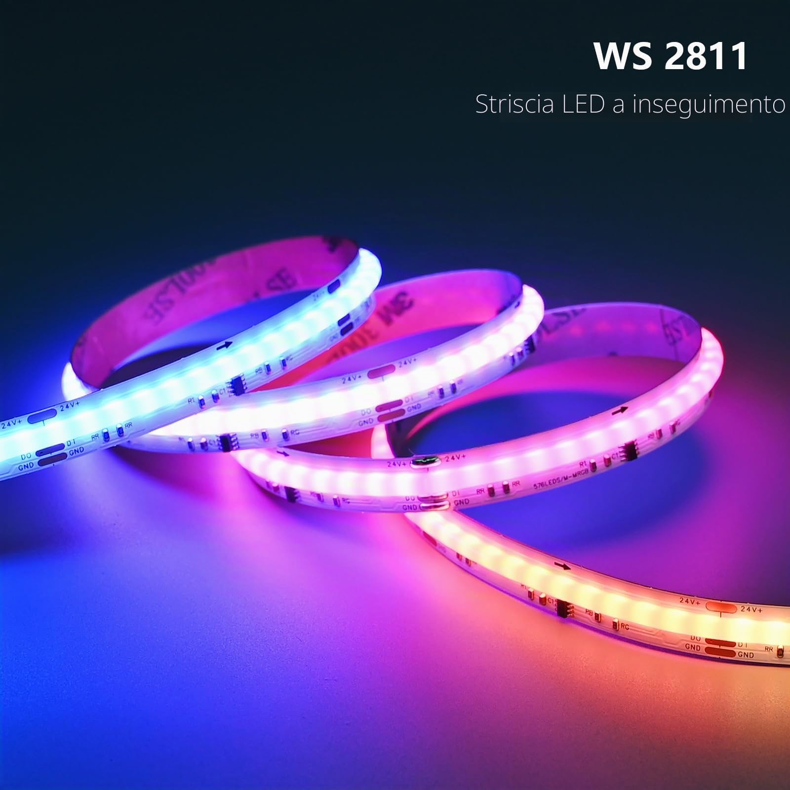 BENLUN Striscia LED COB WS2811 24V 20 Metri, RGB+IC Effetto Chase Luci LED | Strisce LED Dimmerabile Adesive 180W con Telecomando e Alimentatore per camera da letto, Cucina, Gaming, 10 Metri X 2