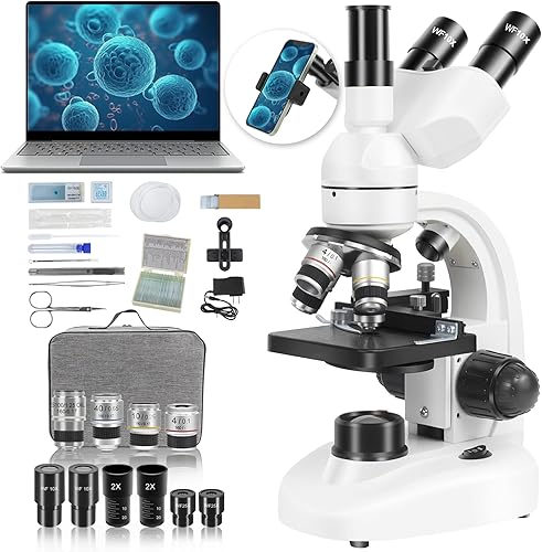 Miniatura 1 de Microscopio trinocular compuesto, microscopio LED profesional de laboratorio 40X-5000X para adultos con oculares WF10X y WF25X, escenario mecánico,