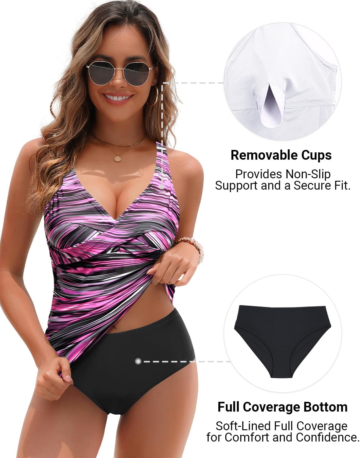Yonique Tankini Swimsuits for Women Tummy Control Bathing Suits Two Piece Tankini Tops with Bikini Bottoms Twist Swimwear - Image 6
